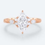 Marquise Cut Lab Grown Diamond Ring Vintage Engraved Band Engagement Ring in Rose Gold That Look Bigger