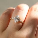 Marquise Cut Lab Grown Diamond Ring Vintage Engraved Band Engagement Ring in Yellow Gold That Look Bigger