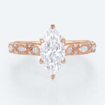 Vintage Marquise Cut Lab Diamond Ring | Milgrain Filigree Band in Rose Gold