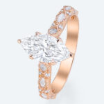 Vintage Marquise Cut Lab Diamond Ring | Milgrain Filigree Band in Rose Gold
