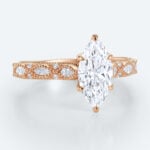 Vintage Marquise Cut Lab Diamond Ring | Milgrain Filigree Band in Rose Gold