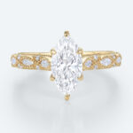 Vintage Marquise Cut Lab Diamond Ring | Milgrain Filigree Band in Yellow Gold