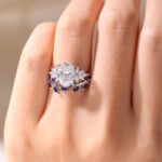 Oval Cut Lab Grown Diamond Botanical Ring Set | Sapphire Accents in White Gold