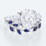 Oval Cut Lab Grown Diamond Botanical Ring Set | Sapphire Accents in White Gold