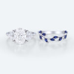 Oval Cut Lab Grown Diamond Botanical Ring Set | Sapphire Accents in White Gold