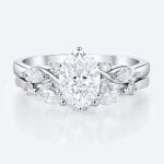 Modern Vintage Oval Lab Diamond Ring Set | Criss-Cross Band in White Gold