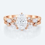 Modern Vintage Oval Lab Diamond Ring Set | Criss-Cross Band in Rose Gold