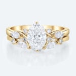 Modern Vintage Oval Lab Diamond Ring Set | Criss-Cross Band in Yellow Gold
