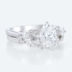 Modern Vintage Oval Lab Diamond Ring Set | Criss-Cross Band in White Gold