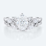 Modern Vintage Oval Lab Diamond Ring Set | Criss-Cross Band in White Gold