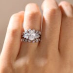 Nature-Inspired Oval Lab Diamond Ring Set with Opal Leaves in White Gold