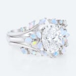Nature-Inspired Oval Lab Diamond Ring Set with Opal Leaves in White Gold