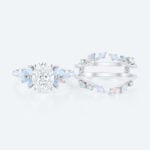 Nature-Inspired Oval Lab Diamond Ring Set with Opal Leaves in White Gold