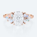 Nature-Inspired Oval Lab Diamond Ring with Petal Cluster Opal Petals Accents in Rose Gold