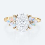 Nature-Inspired Oval Lab Diamond Ring with Petal Cluster Opal Petals Accents in Yellow Gold