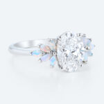 Nature-Inspired Oval Lab Diamond Ring with Petal Cluster Opal Petals Accents in White Gold