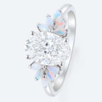 Nature-Inspired Oval Lab Diamond Ring with Petal Cluster Opal Petals Accents in White Gold