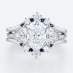 Oval Lab Diamond Ring Set with Sapphire Enhancer Bands in White Gold | 2pc