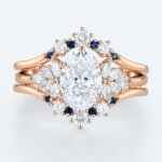 Oval Lab Diamond Ring Set with Sapphire Enhancer Bands in Rose Gold | 2pc