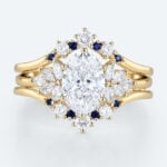 Oval Lab Diamond Ring Set with Sapphire Enhancer Bands in Yellow Gold | 2pc