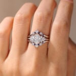 Oval Lab Diamond Ring Set with Sapphire Enhancer Bands in White Gold | 2pc