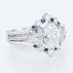 Oval Lab Diamond Ring Set with Sapphire Enhancer Bands in White Gold | 2pc