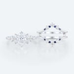 Oval Lab Diamond Ring Set with Sapphire Enhancer Bands in White Gold | 2pc