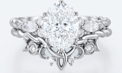 Oval Cut Lab Diamond Twisted Filigree Ring Set | White Gold