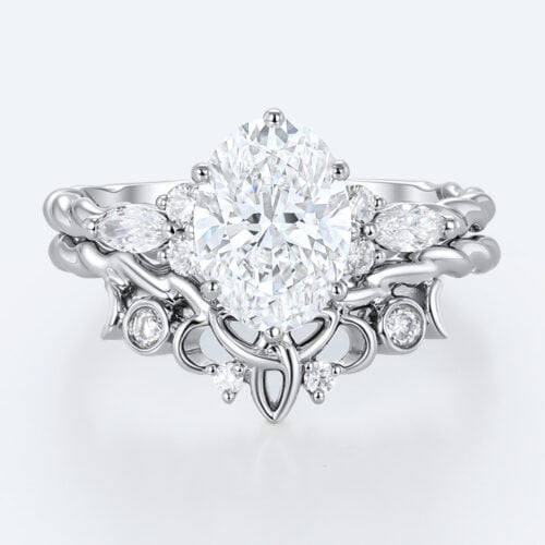 Oval Cut Lab Diamond Twisted Filigree Ring Set | White Gold