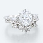 Oval Cut Lab Diamond Twisted Filigree Ring Set | White Gold