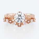 Vintage Floral Round Lab Diamond Ring Set | Rose Gold Flower