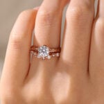 Vintage Floral Round Lab Diamond Ring Set | Rose Gold Flower