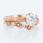 Vintage Floral Round Lab Diamond Ring Set | Rose Gold Flower