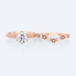 Vintage Floral Round Lab Diamond Ring Set | Rose Gold Flower