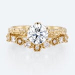 Vintage Floral Round Lab Diamond Ring Set | Yellow Gold Flower