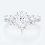 Oval Lab Grown Diamond Ring Set | Vintage Tiara Bridal Ring Set in White Gold