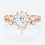 Oval Lab Grown Diamond Ring Set | Vintage Tiara Bridal Ring Set in Rose Gold