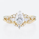 Pear Cut Lab Grown Diamond Ring Set | 14K Yellow Gold Cluster