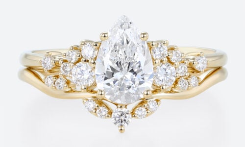 Pear Cut Lab Grown Diamond Ring Set | 14K Yellow Gold Cluster