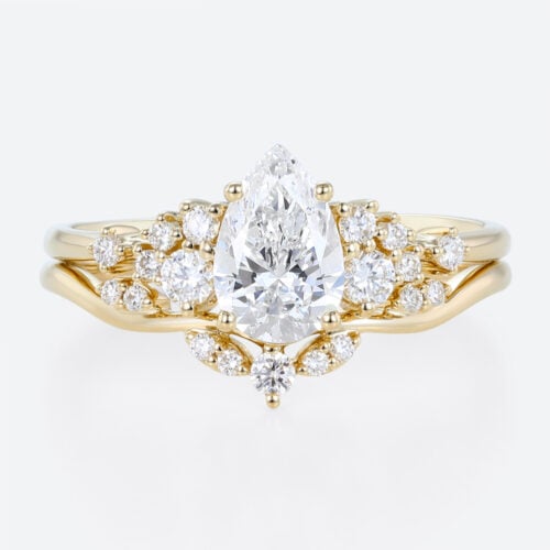 Pear Cut Lab Grown Diamond Ring Set | 14K Yellow Gold Cluster