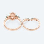 Pear Cut Lab Diamond Floral Ring Set with Emerald Accents in Rose Gold