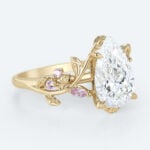 Nature-Inspired Pear Lab Diamond Ring with Pink Sapphires Accents in Yellow Gold