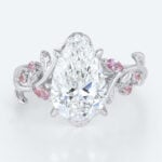 Nature-Inspired Pear Lab Diamond Ring with Pink Sapphires Accents in White Gold