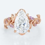 Nature-Inspired Pear Lab Diamond Ring with Pink Sapphires Accents in Rose Gold
