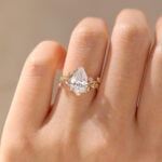 Nature-Inspired Pear Lab Diamond Ring with Pink Sapphires Accents in Yellow Gold