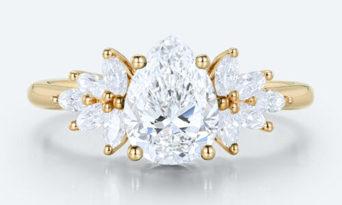 Romantic Pear Cut Lab Diamond Floral Cluster Ring | 14K Yellow Gold