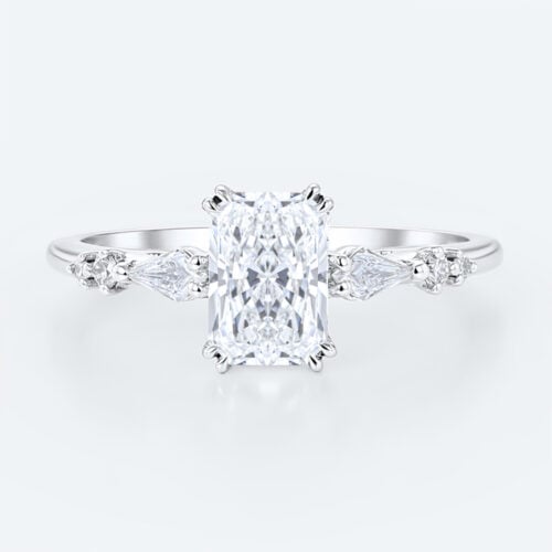 Modern Radiant Cut Lab Diamond Ring | Slim Pavé Gold Band in White Gold