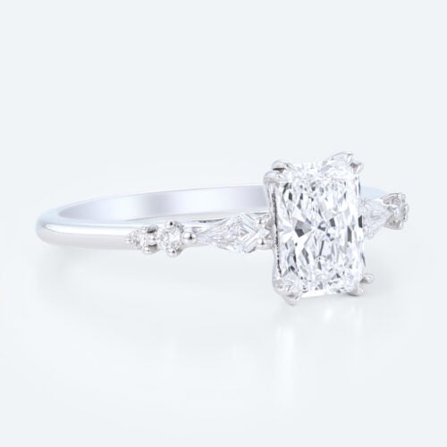 Modern Radiant Cut Lab Diamond Ring | Slim Pavé Gold Band in White Gold