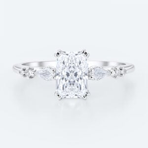 Modern Radiant Cut Lab Diamond Ring | Slim Pavé Gold Band in White Gold