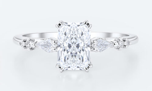 Modern Radiant Cut Lab Diamond Ring | Slim Pavé Gold Band in White Gold